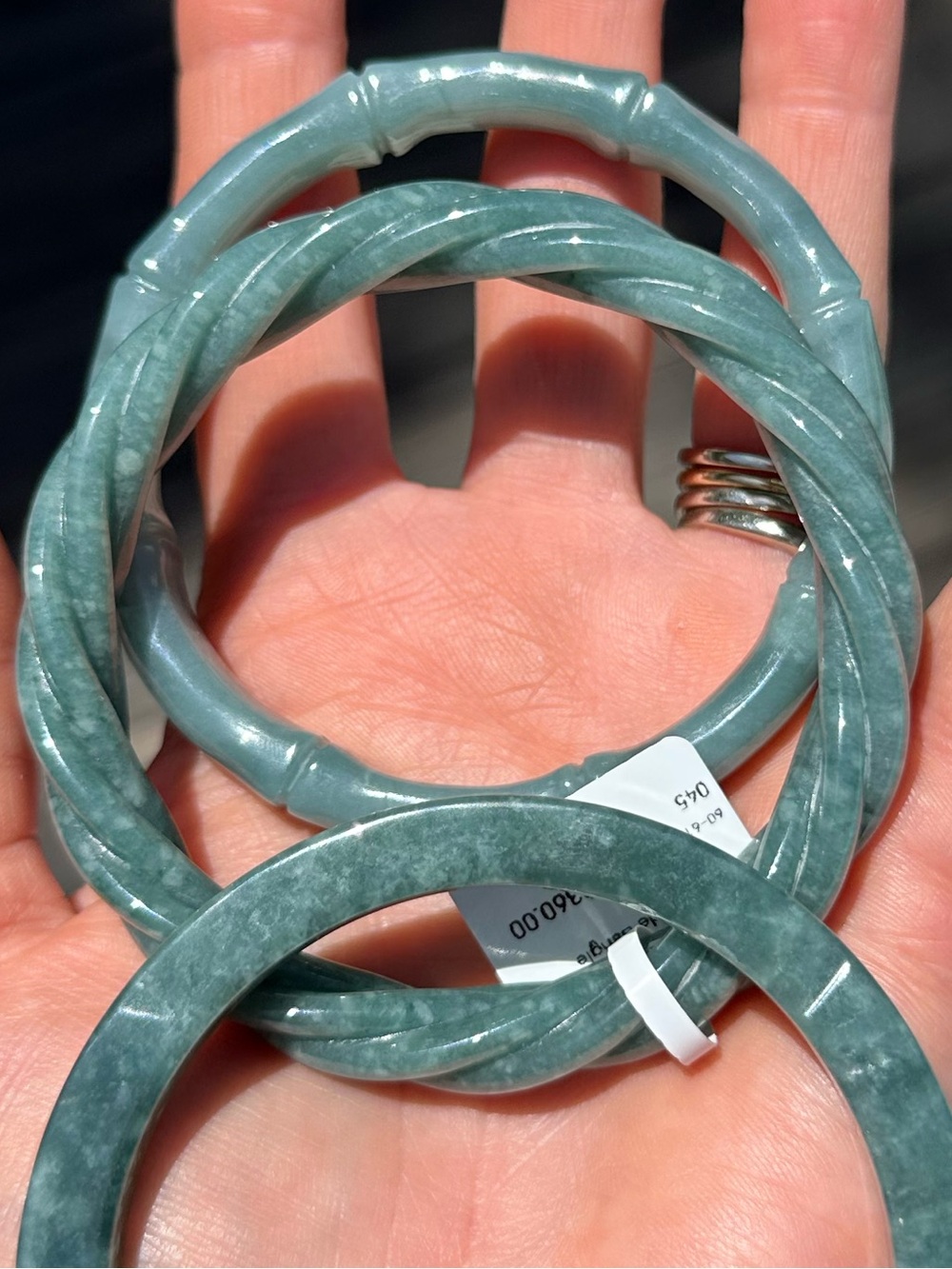 Grade A Bluewater Jadeite Jade Bangle Certified Twist Motif 60-61mm